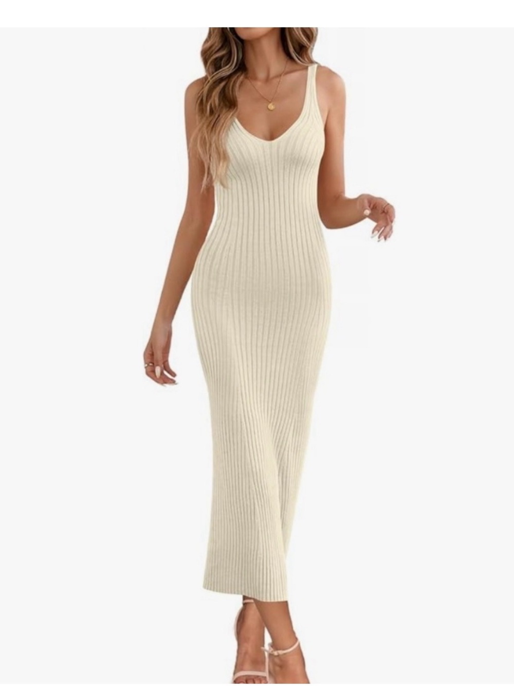 12th Tribe Cream Ribbed Maxi Dress